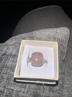 Sterling Silver Pink Stone Cushion Ring